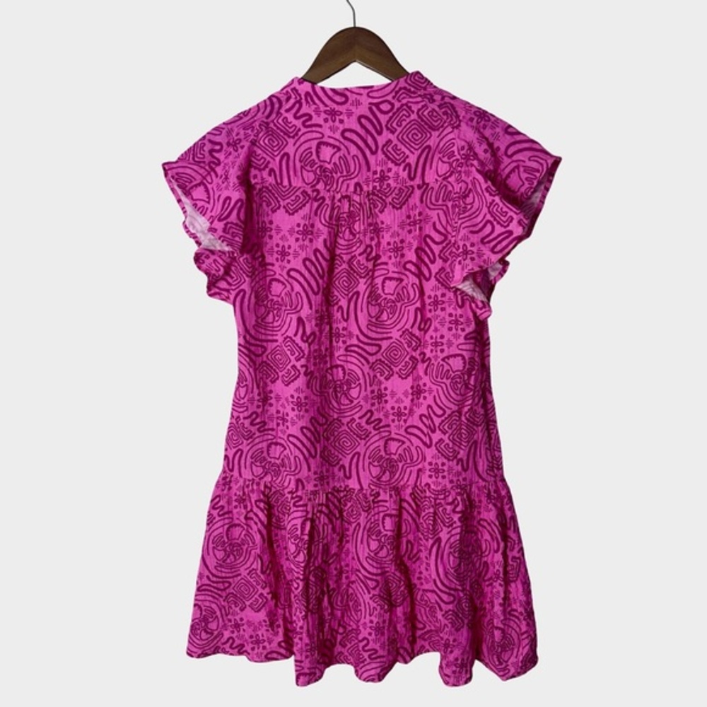 UNTUCKit Cotton Gauze Flutter Sleeve‎ Arya Dress XS Pink Geo Print Resort - Picture 7 of 12